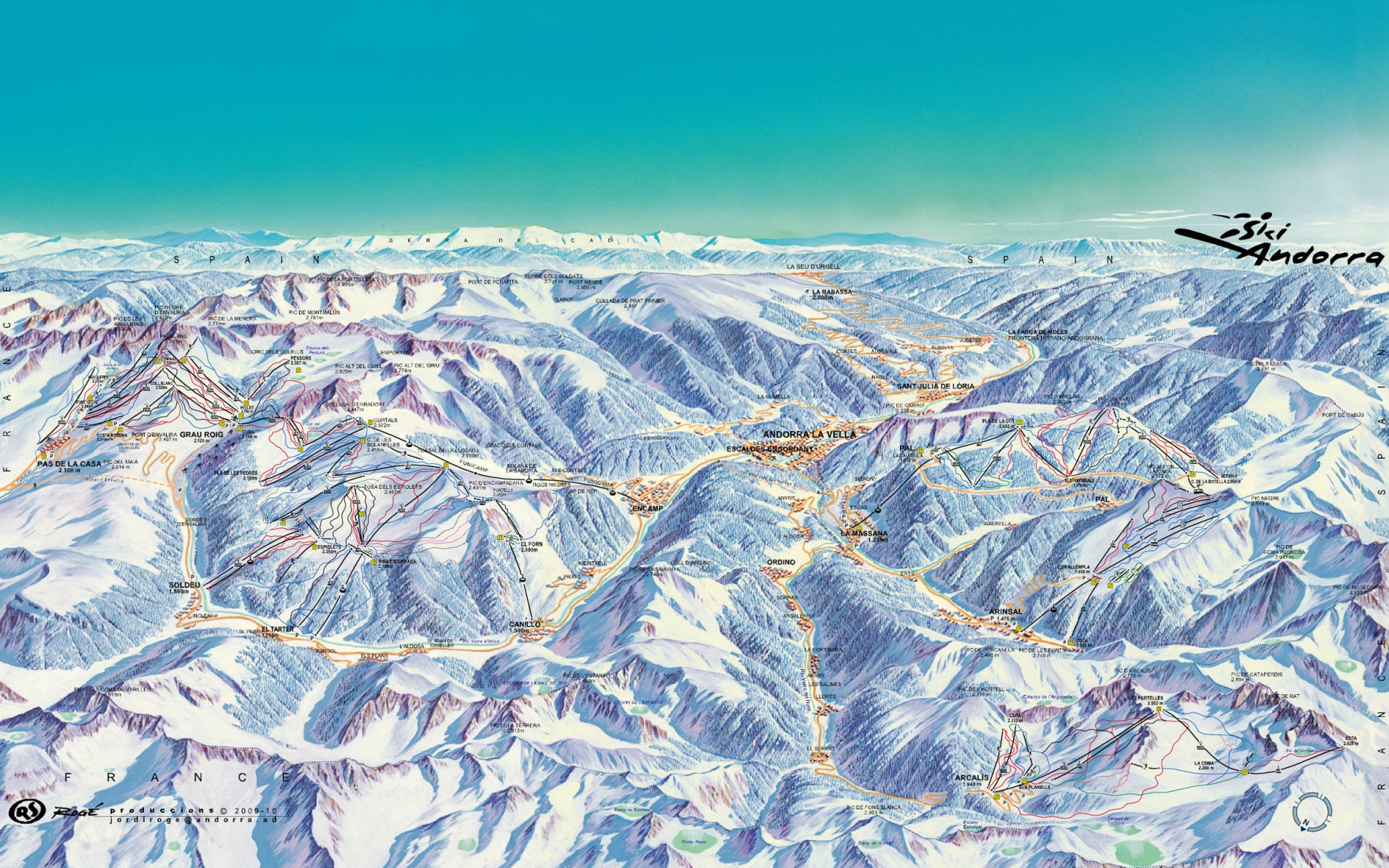 Mapa das áreas de Ski em Andorra